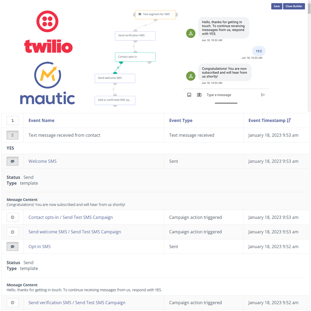 Mautic SMS Campaign Screenshots